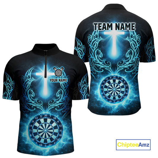 Thunder Blue Dartboard Cross Men Darts Team Shirt Personalized Tribal Dart Quarter-Zip Jerseys NYN2555