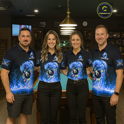 Fire Flame Dragon Pool 8 Ball Women's Billiard Shirt Custom Billiard Team League Attire|Blue NYN2557