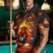 Load image into Gallery viewer, Fire Flame Funny Bull Plays Pool Ball Billiard Shirt For Men Custom 8 Ball Billiard Team Attire NYN2565
