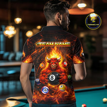 Load image into Gallery viewer, Fire Flame Funny Bull Plays Pool Ball Billiard Shirt For Men Custom 8 Ball Billiard Team Attire NYN2565