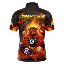 Load image into Gallery viewer, Fire Flame Funny Bull Plays Pool Ball Billiard Shirt For Men Custom 8 Ball Billiard Team Attire NYN2565