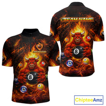 Load image into Gallery viewer, Fire Flame Funny Bull Plays Pool Ball Billiard Shirt For Men Custom 8 Ball Billiard Team Attire NYN2565