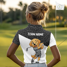 Load image into Gallery viewer, Golden Retriever Golf Shirt Personalized Black Leopard Pattern Funny Golf Polos For Women NYN3331