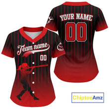 Load image into Gallery viewer, Red And Black Classic Baseball Jersey Custom Pinstripe Baseball Jersey For Women NYN0814