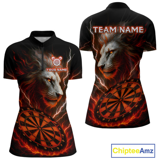 Red Custom Women Darts Shirt With Lion Personalized Lightning Dartboard Dart Jerseys NYN1219