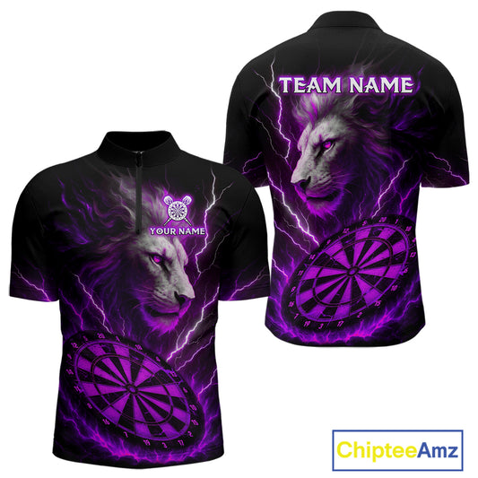 Purple Custom Men Darts Shirt With Lion Personalized Lightning Dartboard Dart Jerseys NYN1220