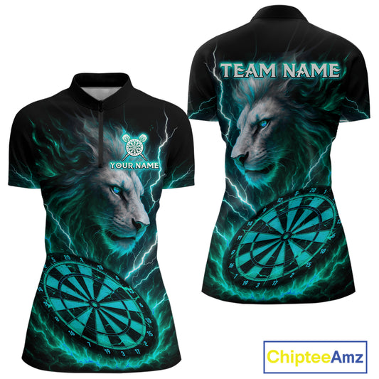 Turquoise Custom Women Darts Shirt With Lion Personalized Lightning Dartboard Dart Jerseys NYN1221