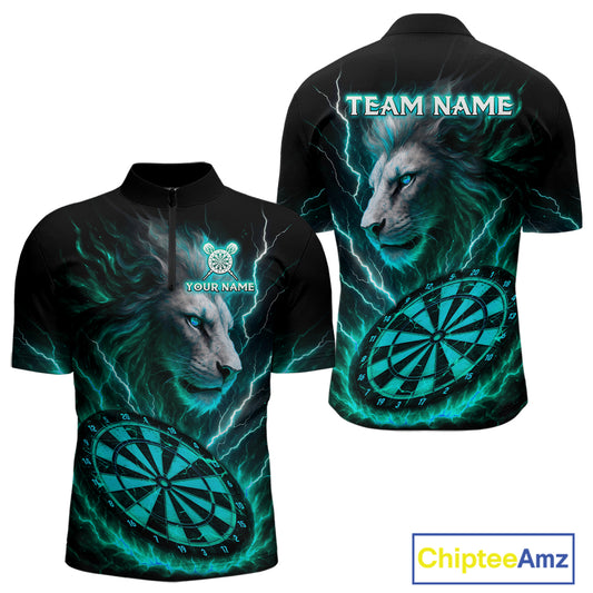 Turquoise Custom Men Darts Shirt With Lion Personalized Lightning Dartboard Dart Jerseys NYN1221