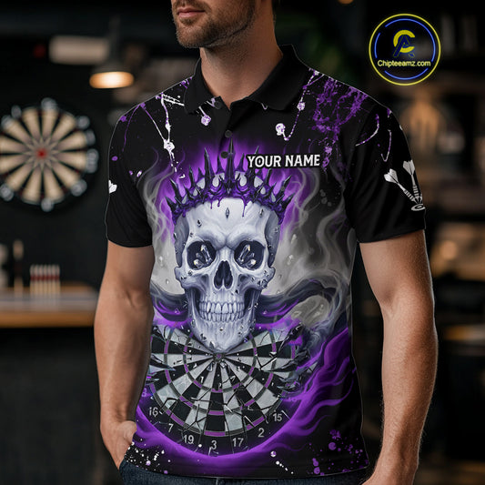 Grey Purple Smoke Crown Skull Dartboard Custom Mens Polo Dart Shirt Splatter Dart Jerseys NYN1772