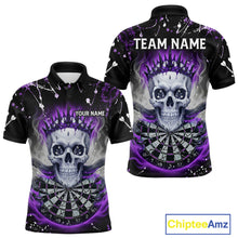 Load image into Gallery viewer, Grey Purple Smoke Crown Skull Dartboard Custom Mens Polo Dart Shirt Splatter Dart Jerseys NYN1772