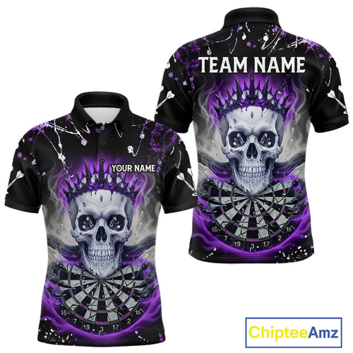 Grey Purple Smoke Crown Skull Dartboard Custom Mens Polo Dart Shirt Splatter Dart Jerseys NYN1772