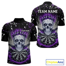 Load image into Gallery viewer, Grey Purple Smoke Crown Skull Dartboard Custom Mens Quarter-Zip Dart Shirt Splatter Dart Jerseys NYN1772
