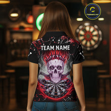 Load image into Gallery viewer, Grey Red Smoke Crown Skull Dartboard Custom Women Polo Dart Shirt Splatter Dart Jerseys NYN1773