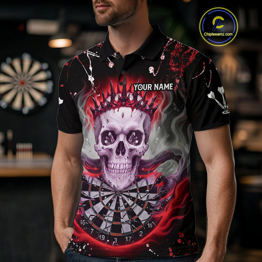Grey Red Smoke Crown Skull Dartboard Custom Mens Polo Dart Shirt Splatter Dart Jerseys NYN1773