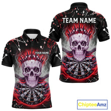 Load image into Gallery viewer, Grey Red Smoke Crown Skull Dartboard Custom Mens Polo Dart Shirt Splatter Dart Jerseys NYN1773