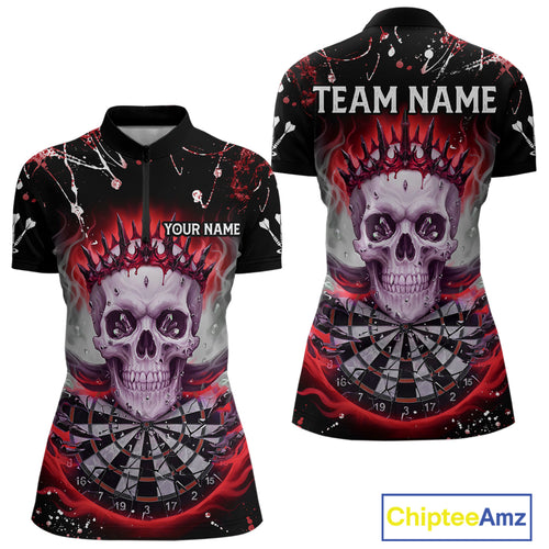 Grey Red Smoke Crown Skull Dartboard Custom Women Quarter-Zip Dart Shirt Splatter Dart Jerseys NYN1773