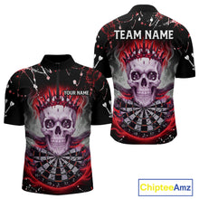 Load image into Gallery viewer, Grey Red Smoke Crown Skull Dartboard Custom Mens Quarter-Zip Dart Shirt Splatter Dart Jerseys NYN1773