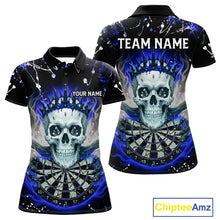 Load image into Gallery viewer, Grey Blue Smoke Crown Skull Dartboard Custom Women Polo Dart Shirt Splatter Dart Jerseys NYN1774