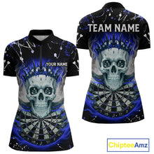 Load image into Gallery viewer, Grey Blue Smoke Crown Skull Dartboard Custom Women Quarter-Zip Dart Shirt Splatter Dart Jerseys NYN1774