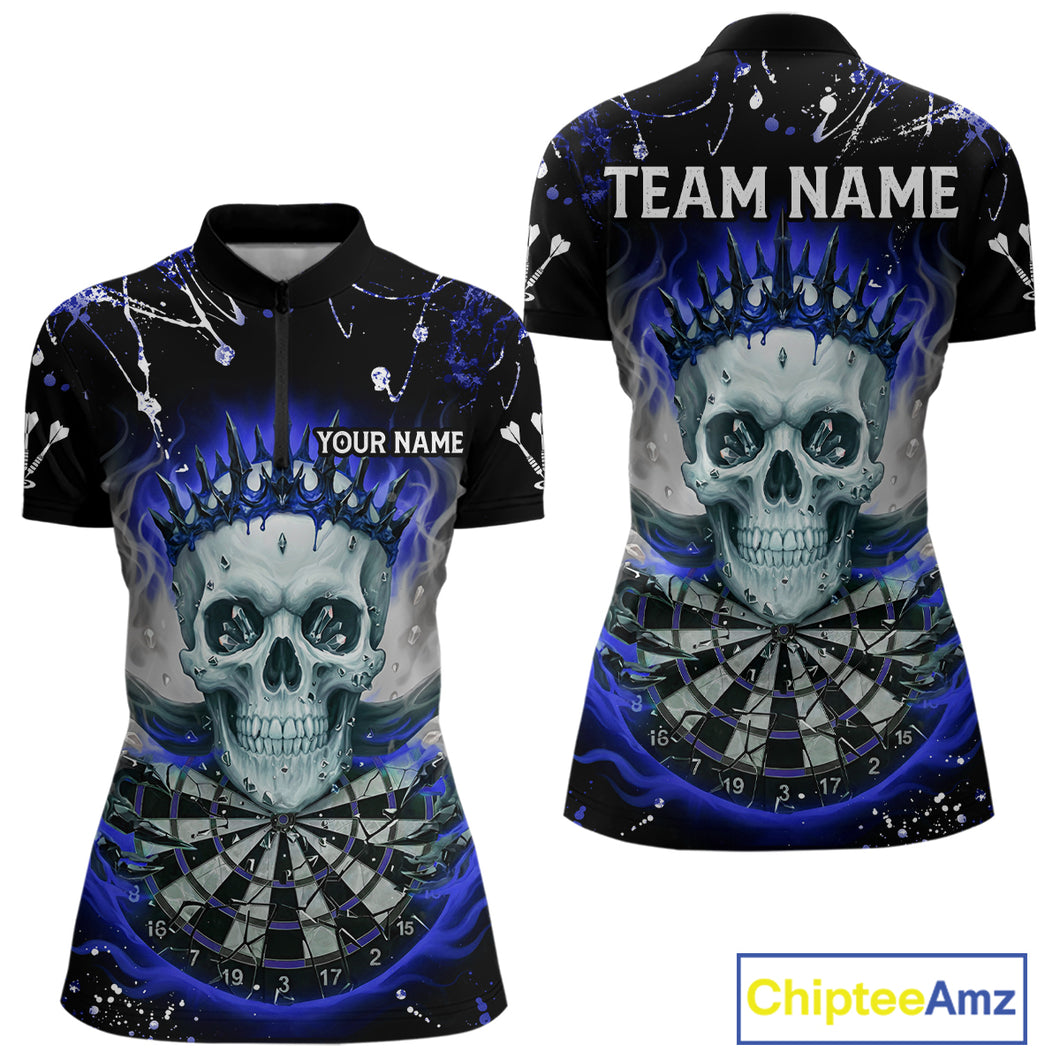 Grey Blue Smoke Crown Skull Dartboard Custom Women Quarter-Zip Dart Shirt Splatter Dart Jerseys NYN1774