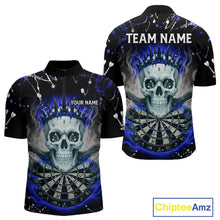 Load image into Gallery viewer, Grey Blue Smoke Crown Skull Dartboard Custom Mens Quarter-Zip Dart Shirt Splatter Dart Jerseys NYN1774