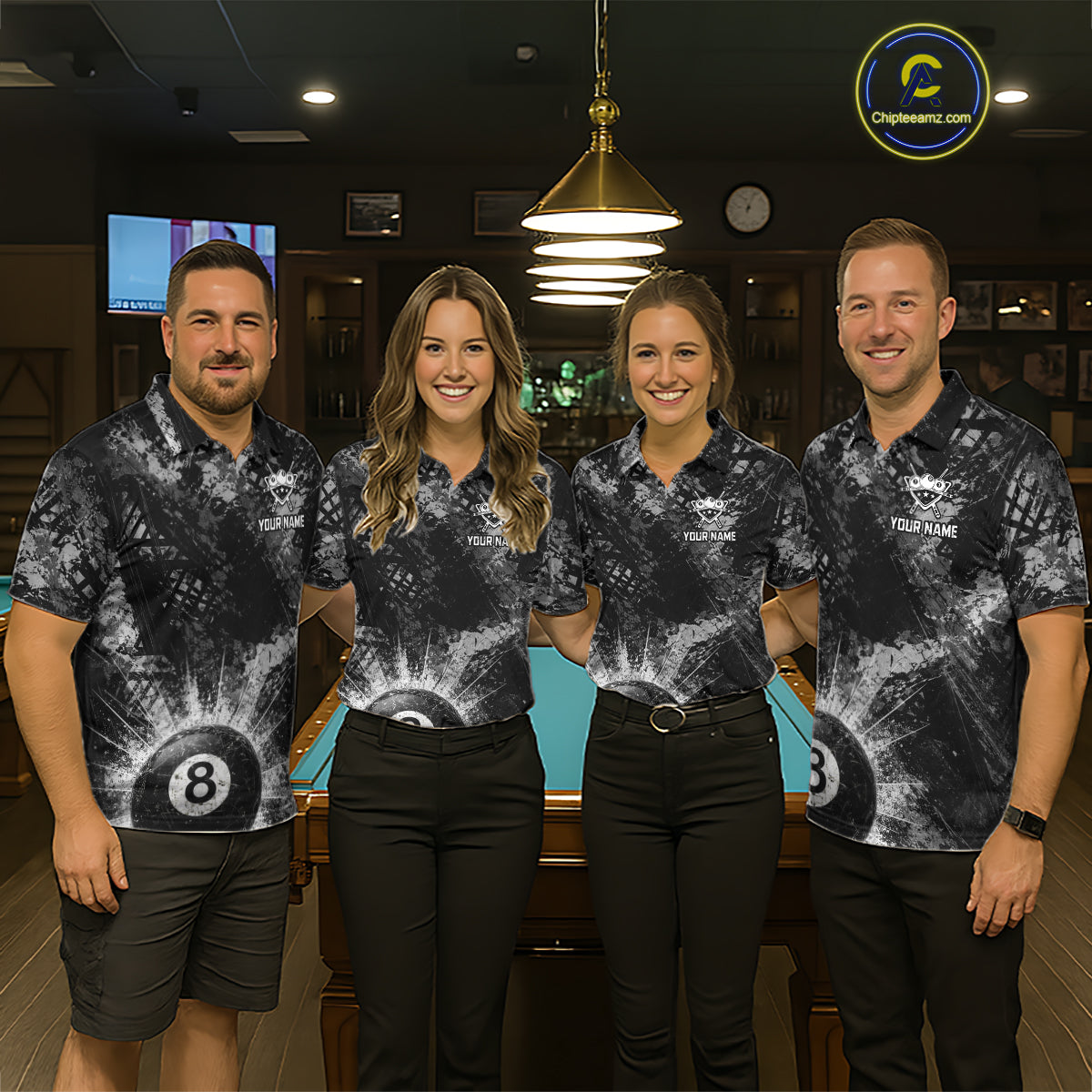 Black White Grunge Pool 8 Ball Billiard Shirt For Women Personalized Ball Billiard Attire Gifts NYN2569