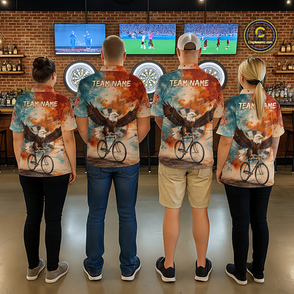 Blue & Orange Watercolor Funny Eagle Dartboard Men Dart Polo Shirts Custom Dart Team Jerseys NYN2728