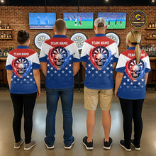 Load image into Gallery viewer, Blue And Red Dartboard Patriotic Dart Polo Shirts For Women Custom Dart Team Jerseys NYN2729