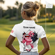Load image into Gallery viewer, Personalized Funny Flamingo Ladies Golf White Womens Patriot Golf Polo Shirts Custom US Flag Golf Gifts NYN3149