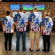 Load image into Gallery viewer, Blue Flaming Dartboard Custom US Flag Smoke Women Dart Polo &amp; 1/4-Zip Shirt Gifts For Dart Players NYN3339