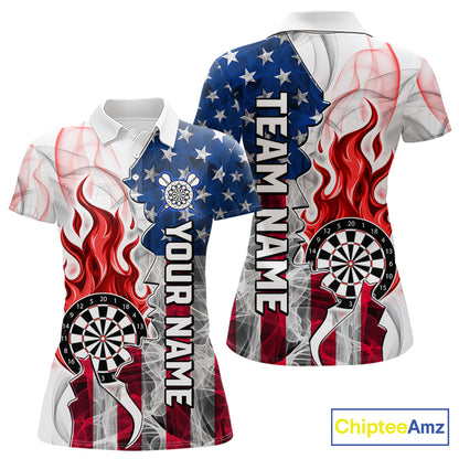 Red flaming dartboard smoke dart polo shirt for women custom dart apparel