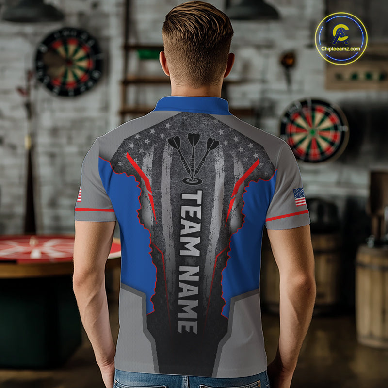 Custom Grunge American Flag Darts Polo & 1/4-Zip For Men, Patriotic Dart Jerseys For Team NYN3342