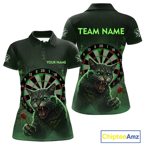 Funny Cat Green Dripping Dartboard Custom Women Polo Darts Shirt Outfits Darts Jersey NYN1801