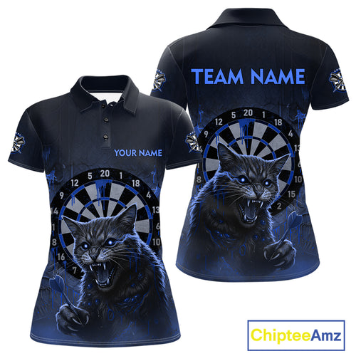 Funny Cat Blue Dripping Dartboard Custom Women Polo Darts Shirt Outfits Darts Jersey NYN1803