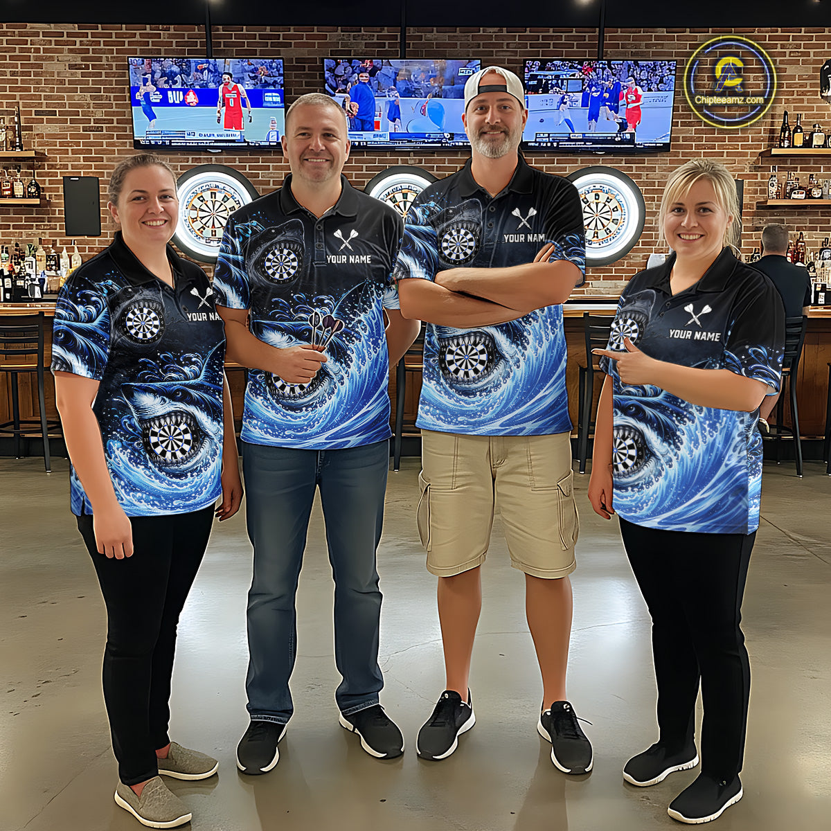 Personalized Funny Shark Waving Blue Dartboard Women Darts Polo Shirt Custom Darts Team Jerseys NYN2583