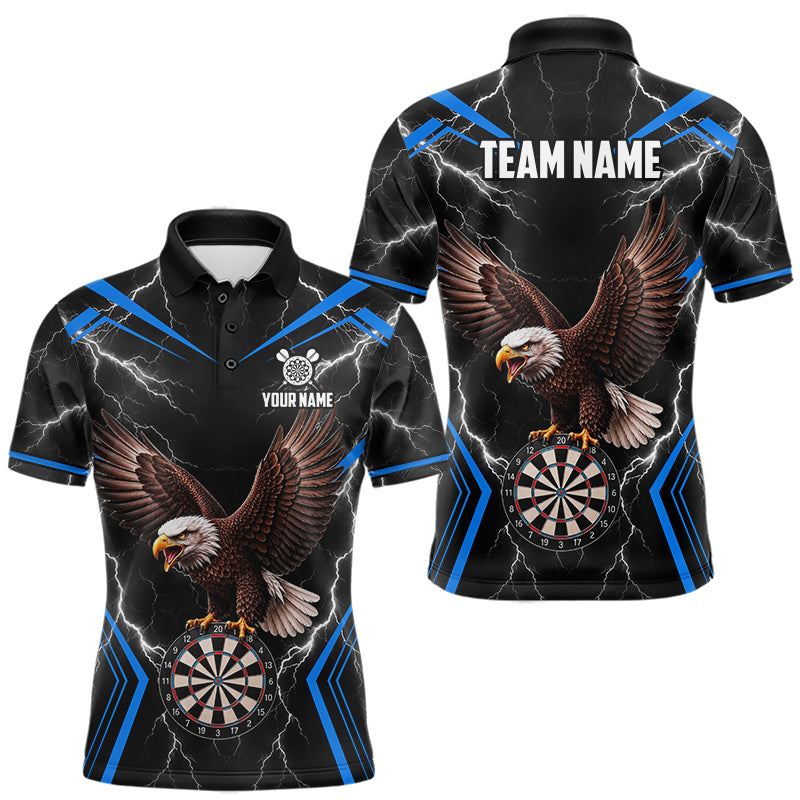 Thunder Lightning Eagle Men's Dart Polo Shirt, Personalized Blue Dart League Jersey, Athletic Tournament Apparel