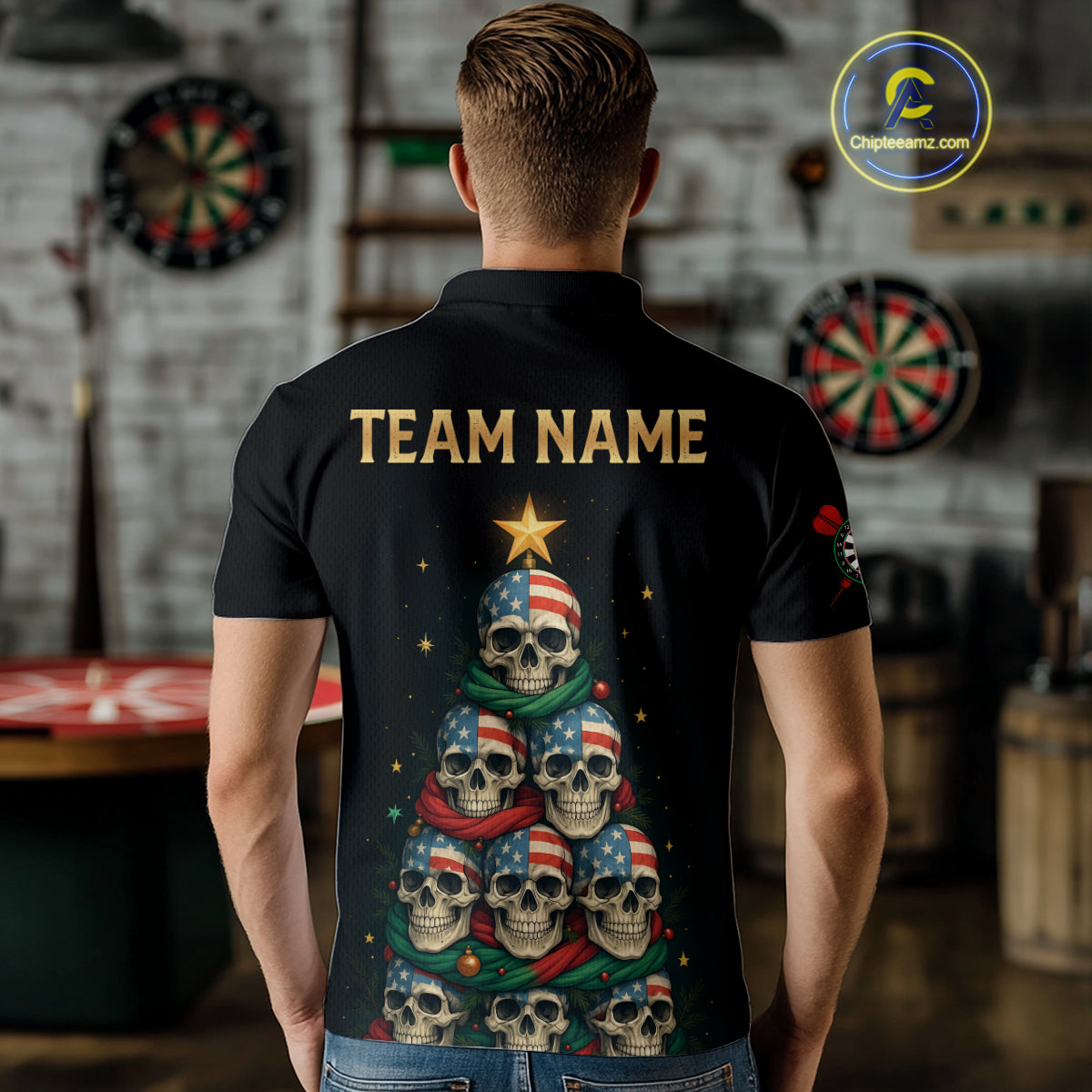 Custom Funny Christmas Darts Shirt For Men Outfits Xmas Holiday Skull Dart Jerseys NYN1279
