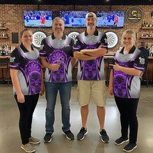 Load image into Gallery viewer, Silver Purple Flaming Skull Dartboard Men Darts Quarter-Zip Shirt Custom Team Dart League Jerseys NYN2070