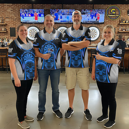 Silver Blue Flaming Skull Dartboard Women Darts Polo Shirt Custom Team Dart League Jerseys NYN2072