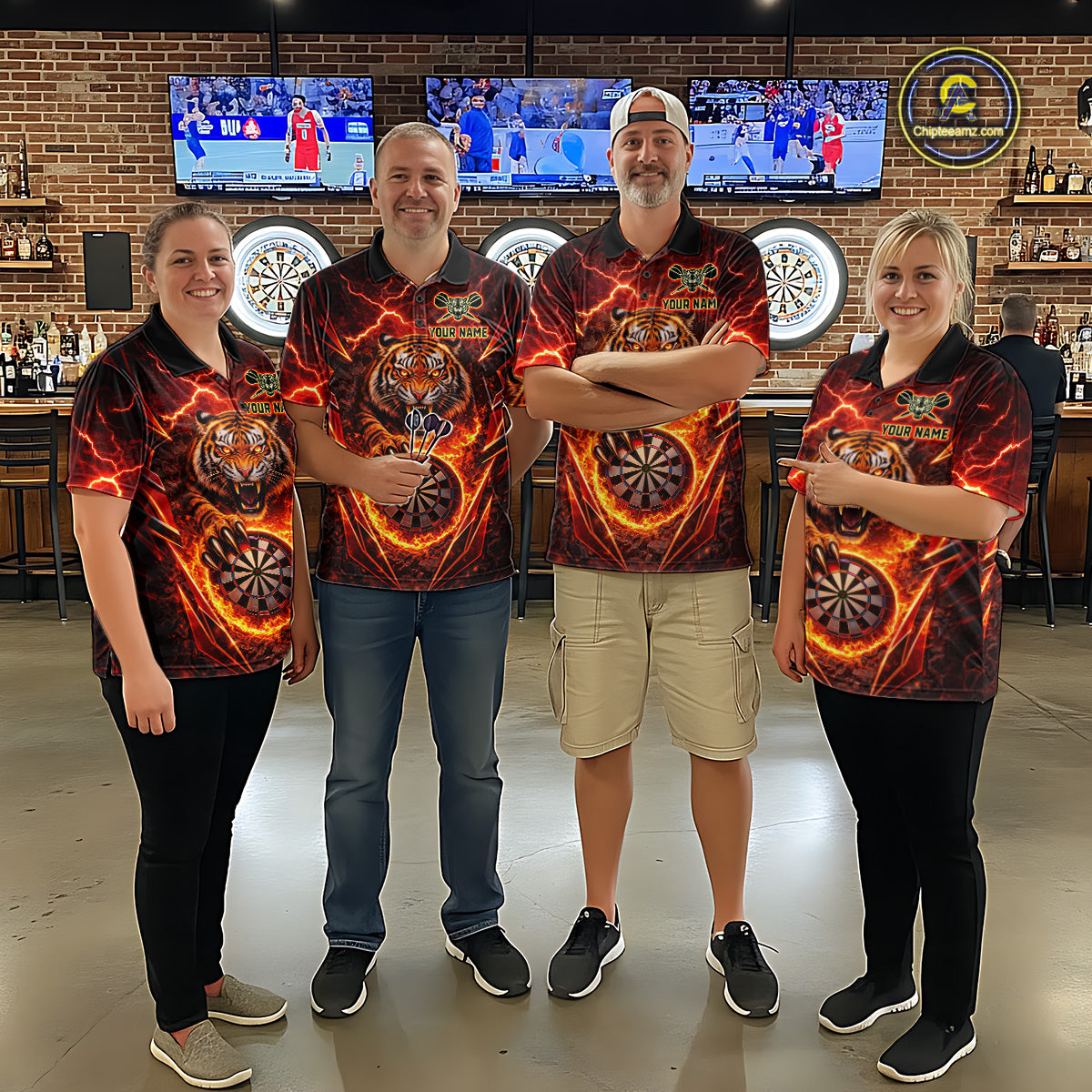 Red Flaming Tiger Thunder Dartboard Men Darts Polo Shirt Custom Funny Darts Team Jersey NYN2610