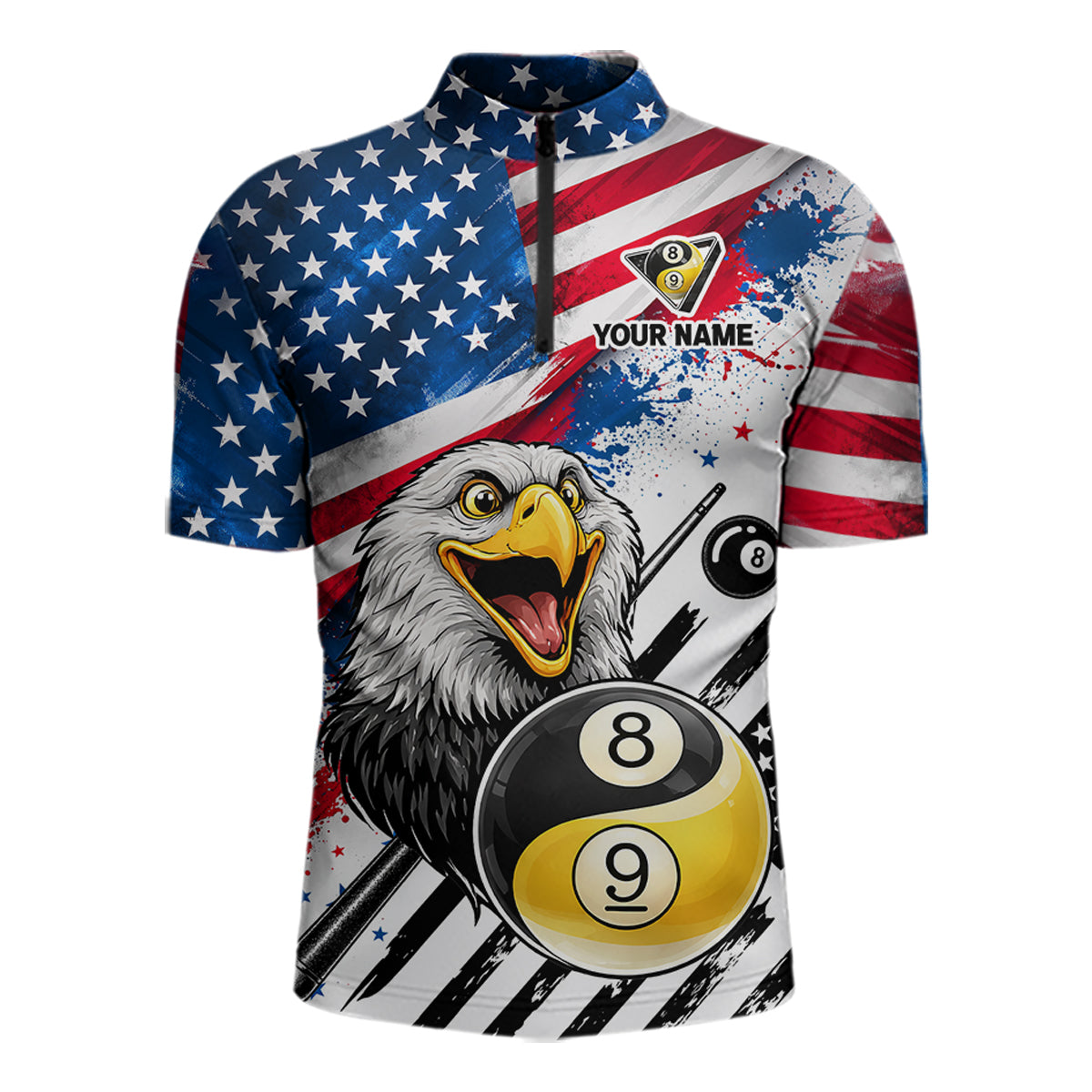 Splatter US Flag Yin And Yang 8 Ball & 9 Ball Men Billiard Shirt Custom Eagle Freedom Billiard Appeal NYN2767