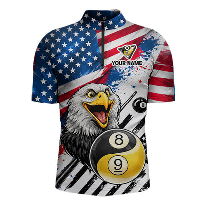 Splatter US Flag Yin And Yang 8 Ball & 9 Ball Men Billiard Shirt Custom Eagle Freedom Billiard Appeal NYN2767