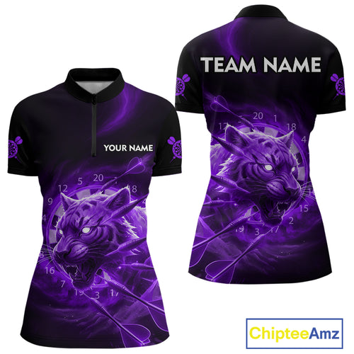 Custom Purple Fantasy Tiger Storm Dart Arrow Darts Quarter-Zip Shirt For Women Dart Team Jerseys NYN1821