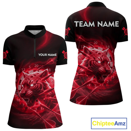 Custom Red Fantasy Tiger Storm Dart Arrow Darts Quarter-Zip Shirt For Women Dart Team Jerseys NYN1822