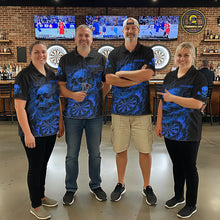 Load image into Gallery viewer, Fire Flame Skull Blue Grunge Dartboard Custom Dart Quarter-Zip Shirt For Women Dart League Jerseys NYN2094