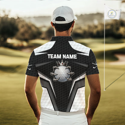 Custom Crown Claws Golf Ball Team Attire White And Black Golf Ball Pattern Polo Shirts For Men NYN3177
