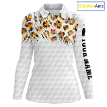 Load image into Gallery viewer, Yellow leopard pattern womens golf polo shirt custom golf team outfit