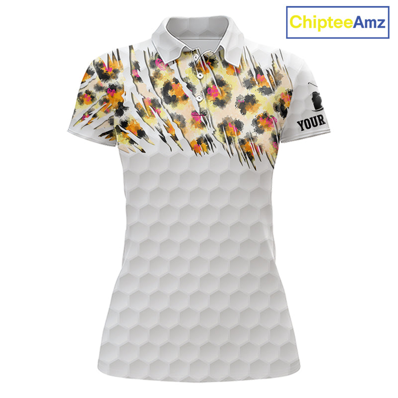 Yellow leopard pattern womens golf polo shirt custom golf team outfit