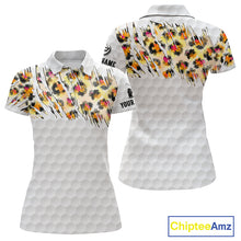 Load image into Gallery viewer, Yellow leopard pattern womens golf polo shirt custom golf team outfit
