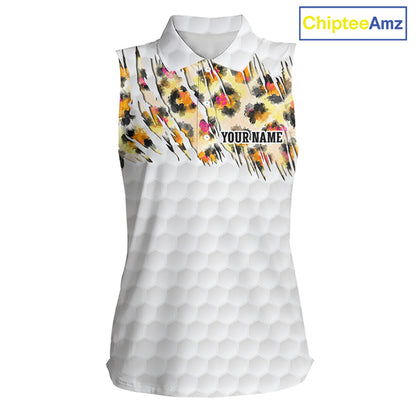 Yellow leopard pattern womens golf sleeveless polo shirt custom golf team outfit